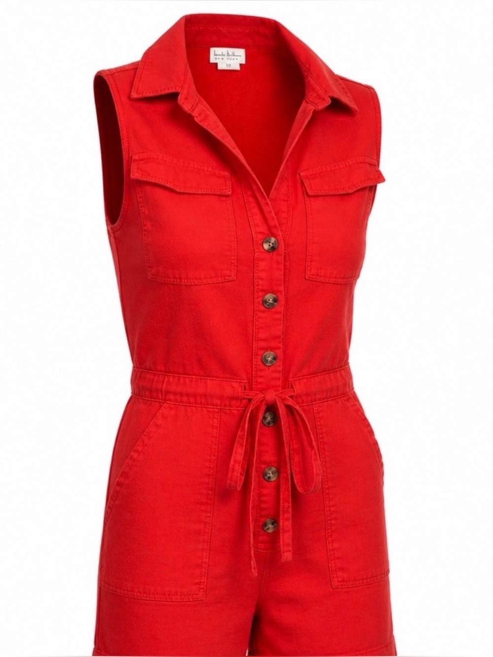 Red Nicole Miller Coral-Red Button Front Sleeveless Romper